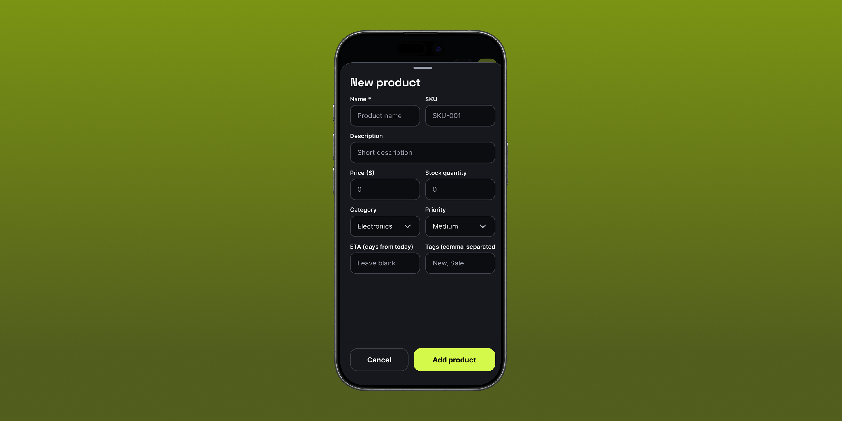 Data entry interface placeholder